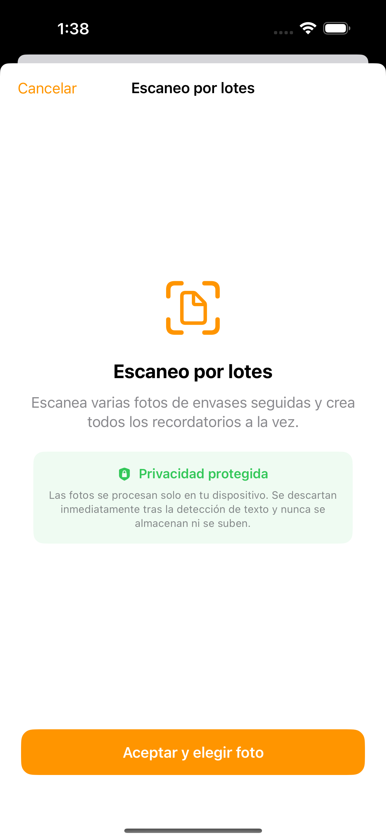 La pantalla de escaneo por lotes permite leer varias etiquetas de recetas