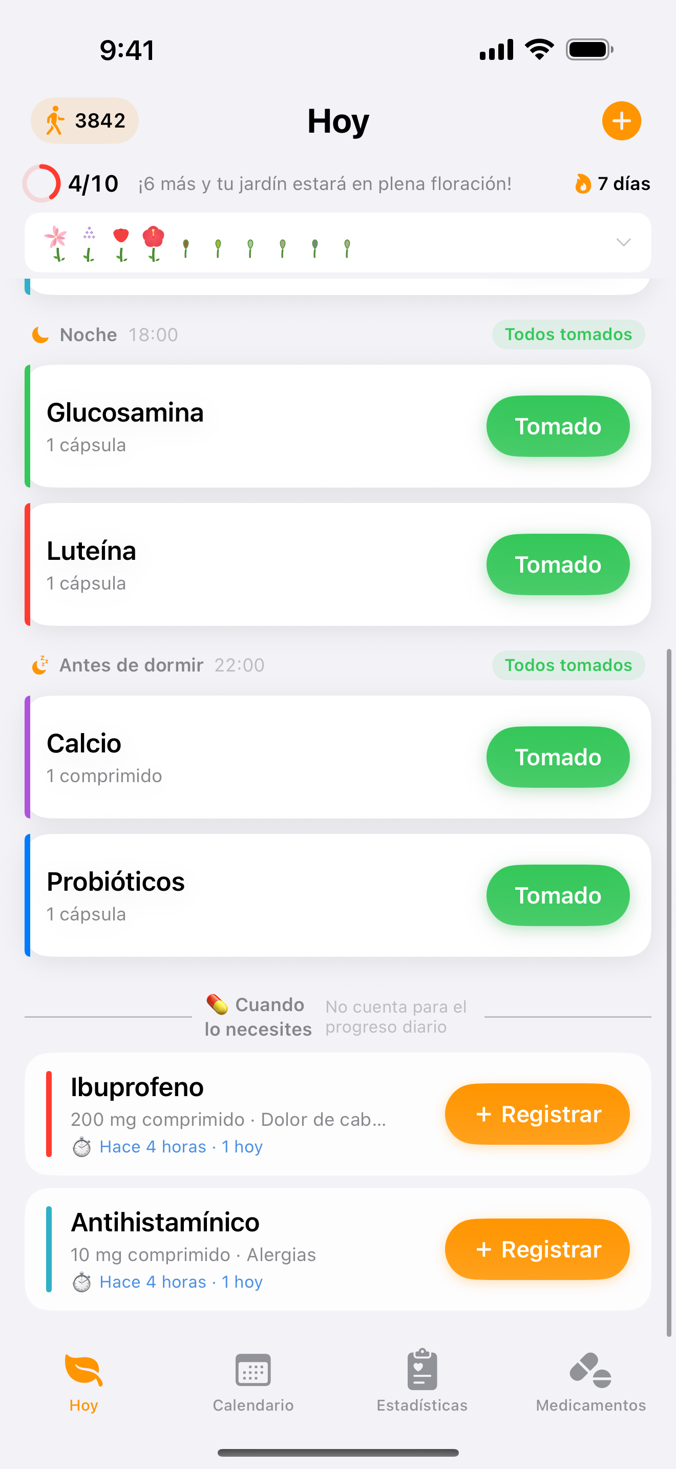 Medicamentos según necesidad, sin romper tu racha